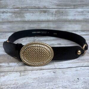 Fabio Corti Patent Leather Belt XL Black Gold Italian Rhinestone Basketweave